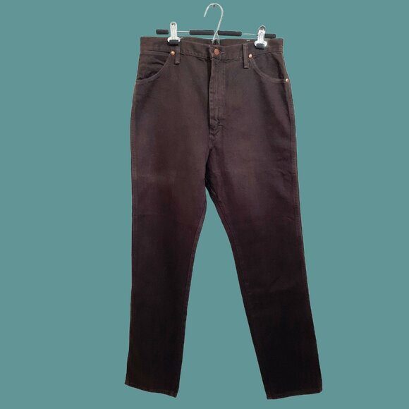New Vintage 90s Wrangler Brown Jeans 33 x 35 High Waist Tapered Leg - Picture 2 of 8